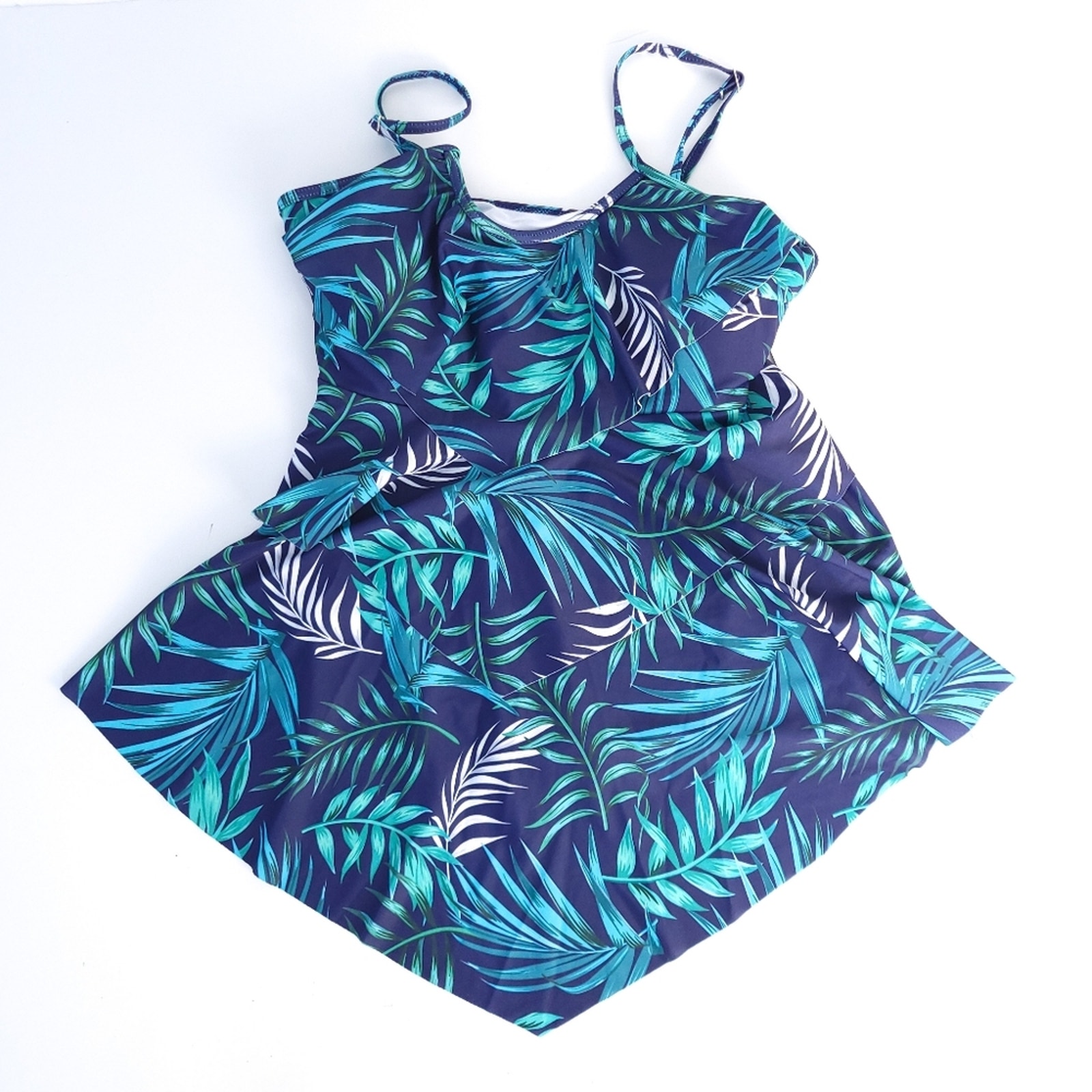 New Holipick Tankini Swimsuit Top Size Small Palm Print Navy Blue, Green Floral